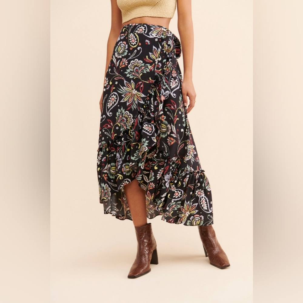 Yumi Kim Black Floral Hi Lo Skirt